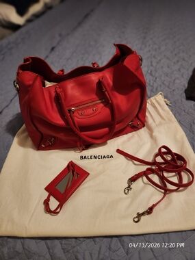 Balenciaga Red Leather Tote Bag with Removable Strap